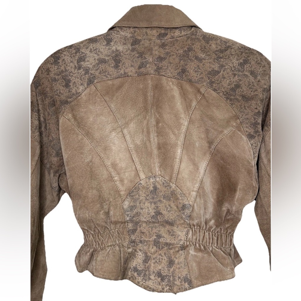 Vintage 90’s CHIA Cropped Brown Suede Leather Jacket Snake Print Panel Korea XS - Picture 4 of 16